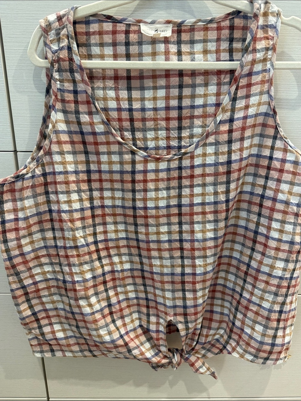 Lou & Grey Multi-Color Gingham Plaid Tie-Front Tank